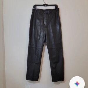 Siena Studio Women's Straight Leg Genuine Lambskin Leather Pants, Brown, Size 12